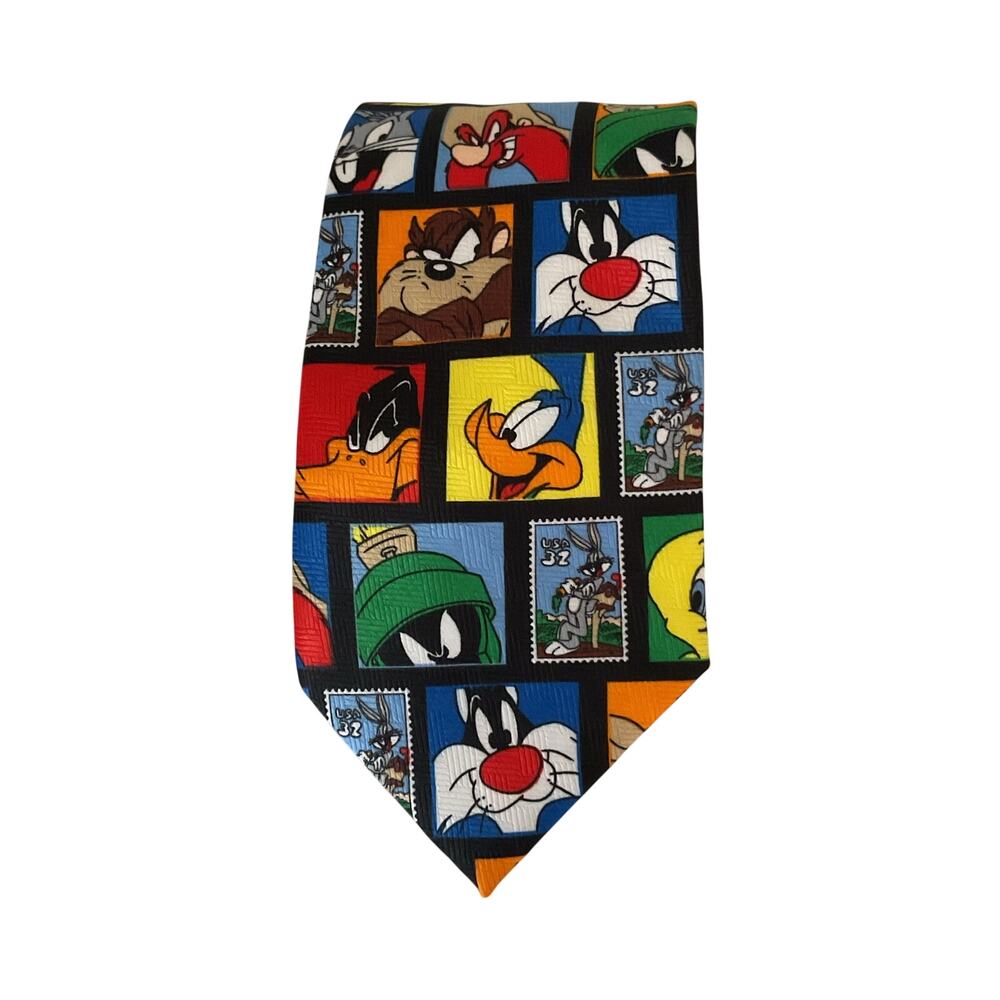 Vintage Looney Tunes Stamp Collection Cartoon Character Novelty Neck Tie